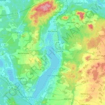 Mapa topográfico Bad Saarow, altitud, relieve