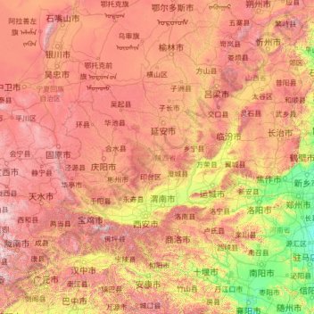 Mapa topográfico 陕西省, altitud, relieve