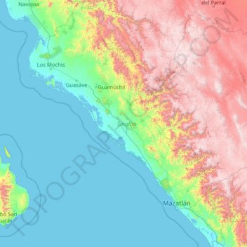 Mapa topográfico Sinaloa, altitud, relieve