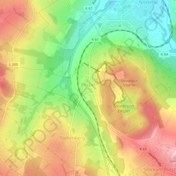 Mapa topográfico Enspel, altitud, relieve