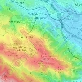 Mapa topográfico Valle de Trápaga, altitud, relieve