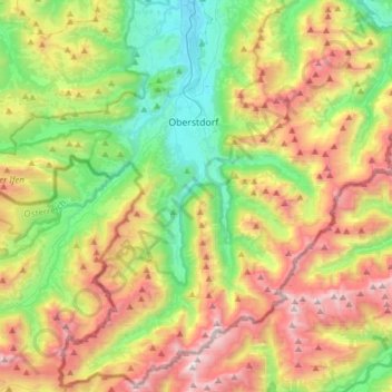 Mapa topográfico Oberstdorf, altitud, relieve