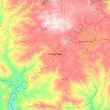 Mapa topográfico Yamaranguila, altitud, relieve