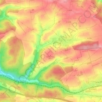 Mapa topográfico Ehrstädt, altitud, relieve