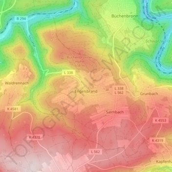 Mapa topográfico Engelsbrand, altitud, relieve