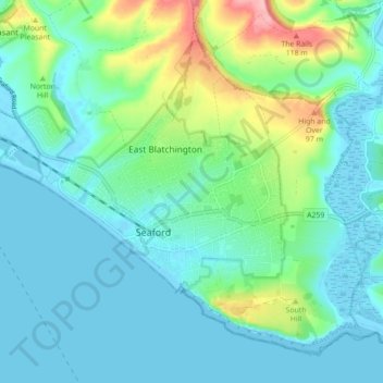 Mapa topográfico Seaford, altitud, relieve