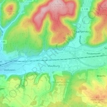 Mapa topográfico Maulburg, altitud, relieve