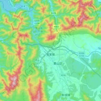 Mapa topográfico 甘棠镇, altitud, relieve