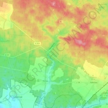 Mapa topográfico Tornau, altitud, relieve