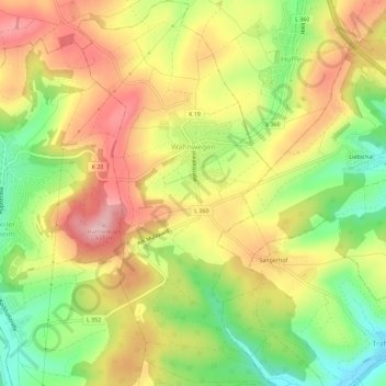 Mapa topográfico Wahnwegen, altitud, relieve