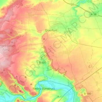 Mapa topográfico Querfurt, altitud, relieve