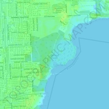 Mapa topográfico Deering Estate, altitud, relieve