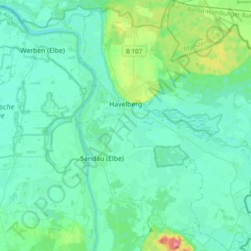 Mapa topográfico Havelberg, altitud, relieve