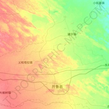 Mapa topográfico 开鲁镇, altitud, relieve