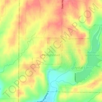 Mapa topográfico Homestead, altitud, relieve