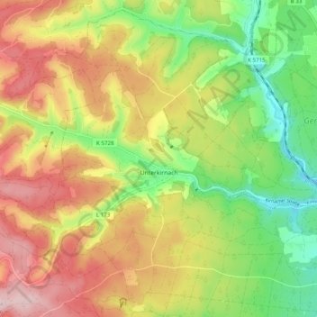 Mapa topográfico Unterkirnach, altitud, relieve