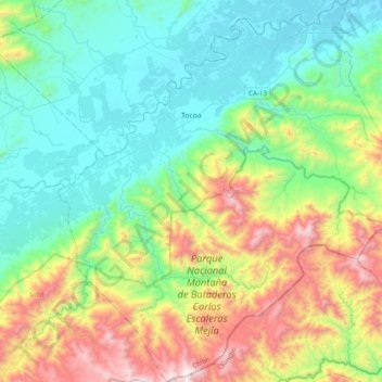 Mapa topográfico Tocoa, altitud, relieve
