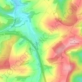 Mapa topográfico Schellweiler, altitud, relieve