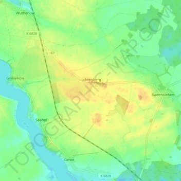 Mapa topográfico Lichtenberg, altitud, relieve