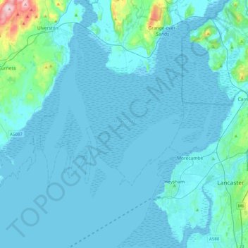 Mapa topográfico Morecambe Bay, altitud, relieve