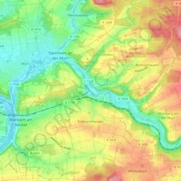 Mapa topográfico Erdmannhausen, altitud, relieve