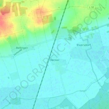 Mapa topográfico Demker, altitud, relieve
