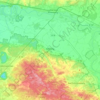 Mapa topográfico Kemberg, altitud, relieve