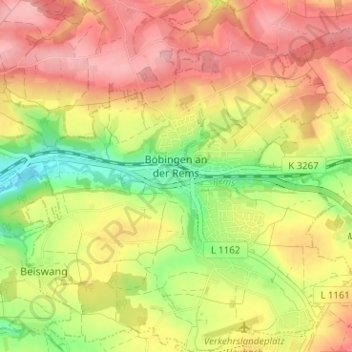 Mapa topográfico Böbingen an der Rems, altitud, relieve