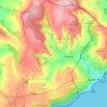 Mapa topográfico Uplyme, altitud, relieve