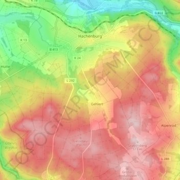 Mapa topográfico Hachenburg, altitud, relieve