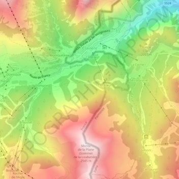 Mapa topográfico Claviere, altitud, relieve