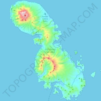 Mapa topográfico Sangir Island, altitud, relieve