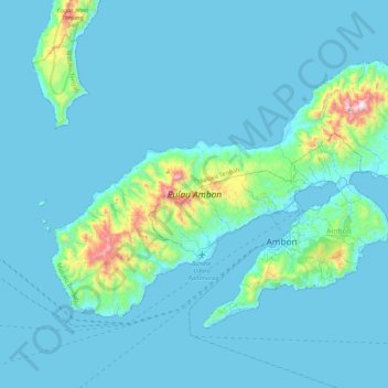 Mapa topográfico Ambon Island, altitud, relieve