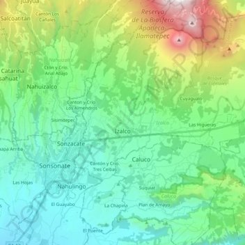 Mapa topográfico Izalco, altitud, relieve
