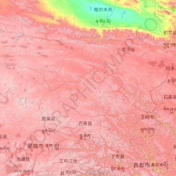 Mapa topográfico Prefectura autónoma tibetana de Yushu, altitud, relieve