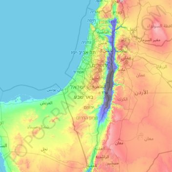 Mapa topográfico Israel, altitud, relieve