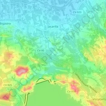 Mapa topográfico Jacarilla, altitud, relieve