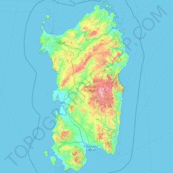 Mapa topográfico Sardenha, altitud, relieve