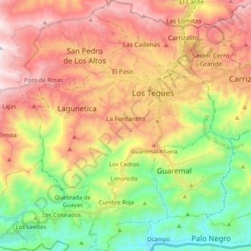 Mapa topográfico Parroquia Los Teques, altitud, relieve