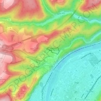 Mapa topográfico Pallien, altitud, relieve