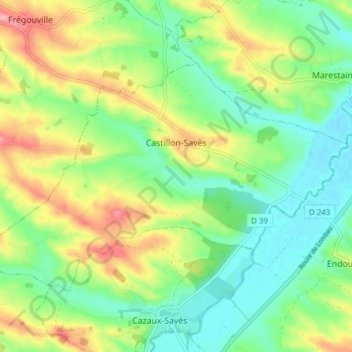 Mapa topográfico Castillon-Savès, altitud, relieve