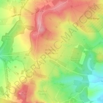 Mapa topográfico Woodbury Common, altitud, relieve