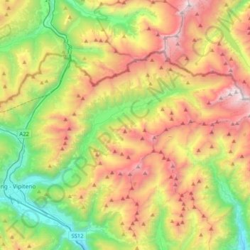 Mapa topográfico Pfitsch - Val di Vizze, altitud, relieve