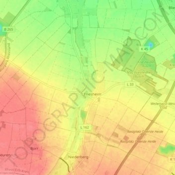 Mapa topográfico Friesheim, altitud, relieve