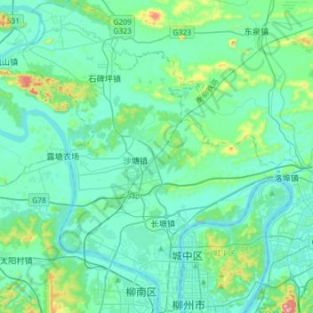 Mapa topográfico 柳北区, altitud, relieve