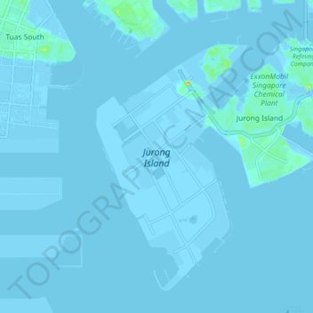 Mapa topográfico Jurong Island, altitud, relieve