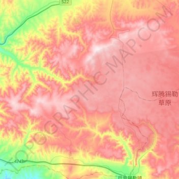 Mapa topográfico 辉腾锡勒园区管理委员会, altitud, relieve