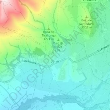 Mapa topográfico Bolvir, altitud, relieve