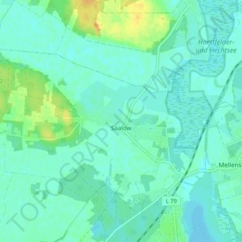 Mapa topográfico Saalow, altitud, relieve