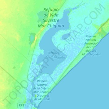 Mapa topográfico Albúfera Mar Chiquita, altitud, relieve